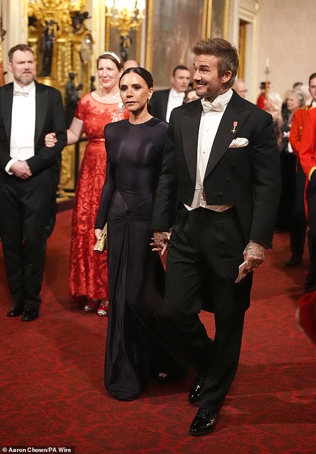 The controversy seemed to be forgotten on Tuesday night when Beckham, accompanied by his wife Victoria, attended his first state banquet at Buckingham Palace.