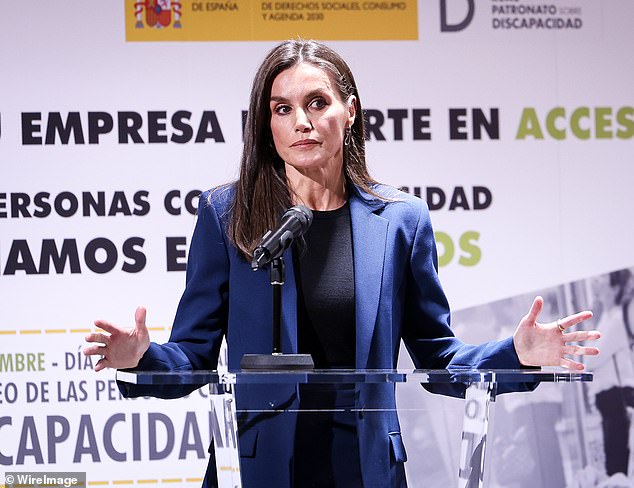 During her speech at the event, Letizia stated: 'People with disabilities must have quality and dignified work under the same conditions of equality as everyone else.'