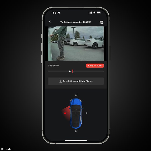 Dashcam and Sentry Mode clips can be viewed directly from the Tesla app and saved to your phone for editing or sharing.