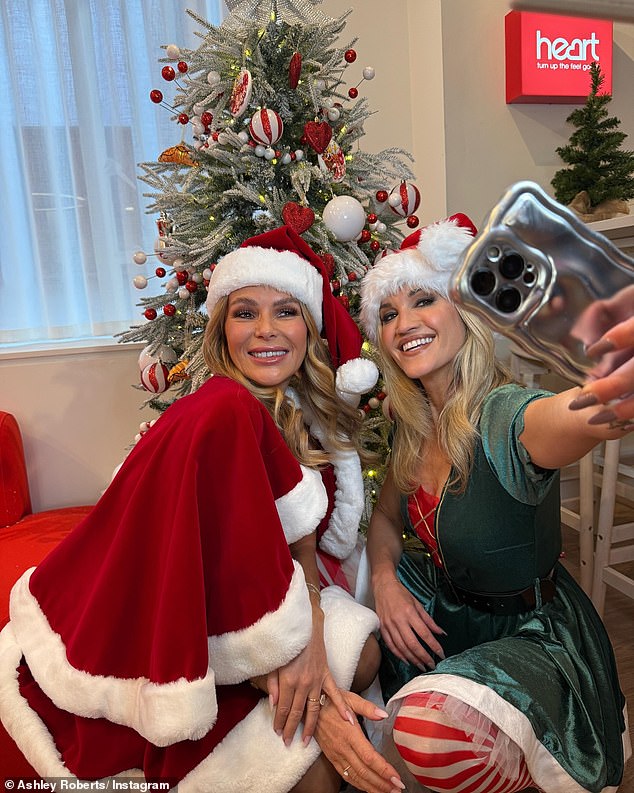 The pop star's look comes after she got into the festive spirit on Tuesday with Heart Radio co-host Amanda Holden, as the pair wore sexy Santa suits.