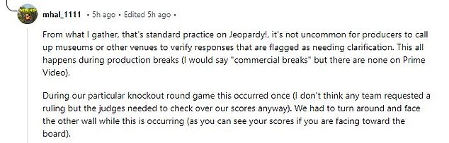 Endangered! In the subreddit thread, one contestant revealed that the producers had even gone so far as to call the Sunday film festival team to confirm the details.