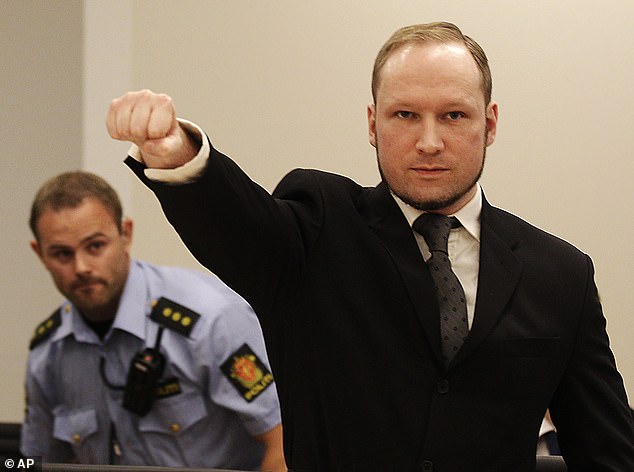 Breivik in the courtroom in 2012. He was sentenced that year to 21 years in prison, extendable as long as he is considered a threat to society.