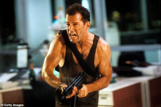 The first Die Hard film, which was Fry's second credited role, is sometimes referred to as a Christmas film due to the setting taking place on Christmas Eve; Bruce Willis seen above in the film.