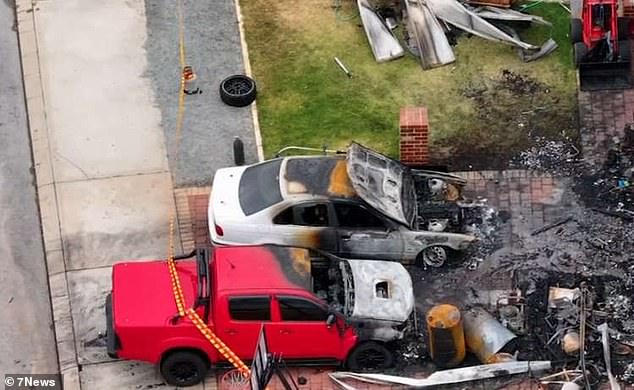 The inferno ripped through the house (pictured) in Ravenswood, a small town in Western Australia about 83 kilometers south of Perth, at 10pm on Sunday.