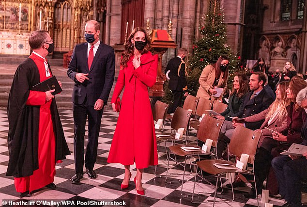 Prince William and Kate pass members of the Middleton family who are in the congregation