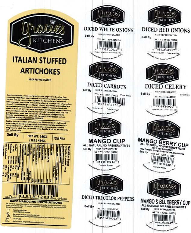 The above shows a selection of labels used on Gracie's Kitchen products that have been recalled.