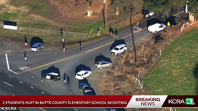 An aerial view of the scene of the shooting in California on Wednesday