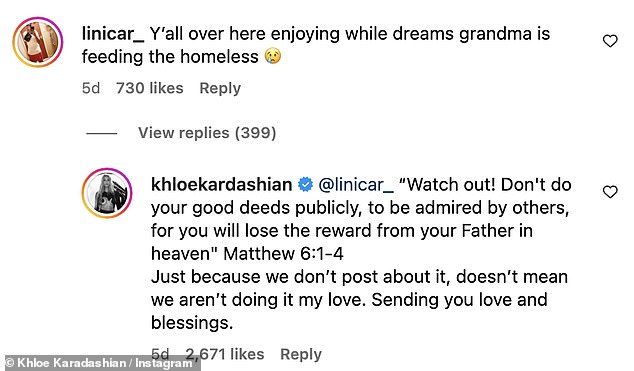 While Khloé was calling during the holidays, one fan wrote: 