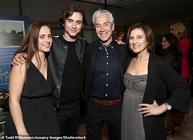 The siblings pictured with parents Marc Chalamet and Nicole Flender in March 2018