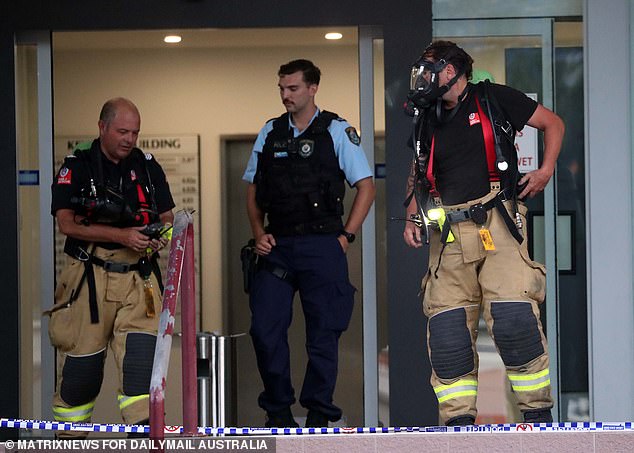 Firefighters wearing gas masks were photographed leaving the lawyers' offices after allowing time for the carbon monoxide to vent.