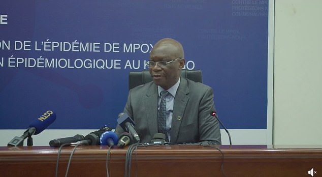 The image above is a screenshot from today's press conference in the Democratic Republic of the Congo. It shows Roger Kamba, who heads the country's health department.