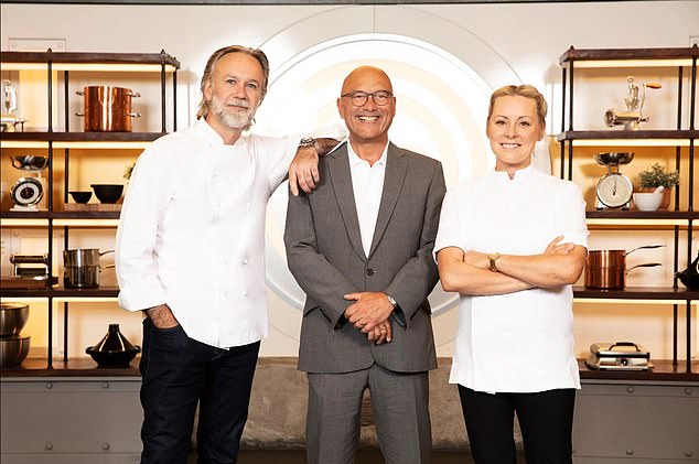 Last Friday, Australian chef Torode traveled overseas to continue filming the show, with Irish chef Anna Haugh (left) replacing Wallace (pictured centre).