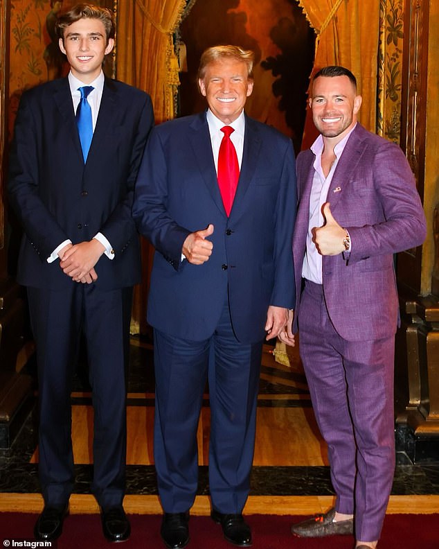 Barron (left), the 18-year-old son of President-elect Donald Trump (center), is an avid football fan