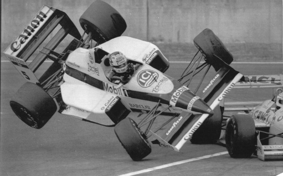 Nigel Mansell goes flying during the 1988 Japanese Grand Prix after his Williams hit the rear of Nelson Piquet's car/Inside the press room where the fight between Verstappen and Russell broke out