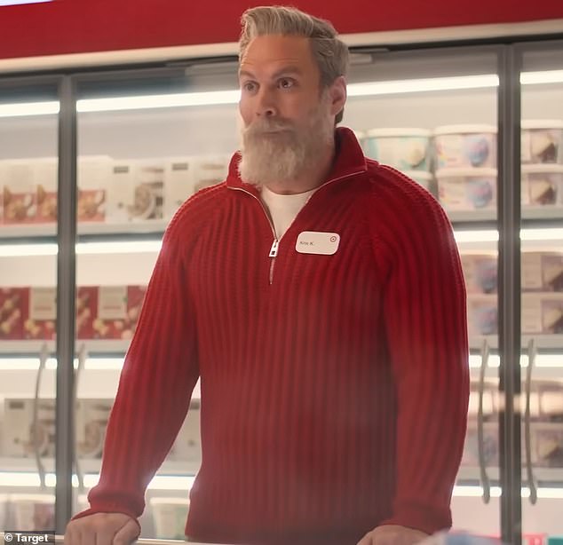 The ads began appearing in November, all featuring the Silver Fox in a fitted red quarter-zip sweater and the traditional beige khaki pants.