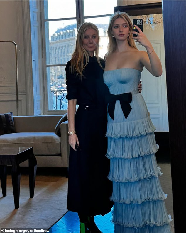 Apple Martin, 20, with her mother Gwyneth Paltrow, wearing the custom-made Valentino dress she wore to a debutante ball in Paris.