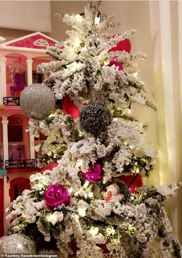 Kourtney showed off a mini tree with big decorations