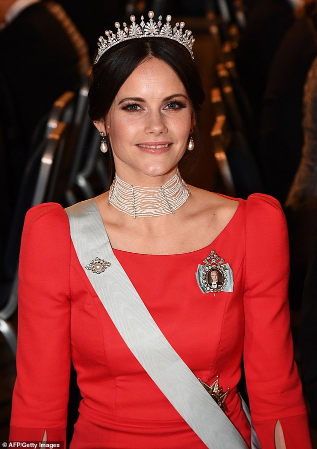 Pictured: Princess Sofia attends the Nobel Prize banquet at City Hall in Stockholm, Sweden, in 2018.