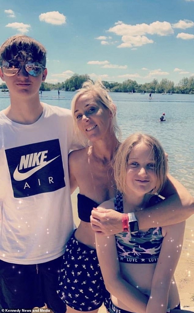 Last year, Michelle Sword, 45, pictured with her two children, Cadie (right), 13, and Coen (left), 18, told how she collapsed after taking a weight-loss jab she bought online.