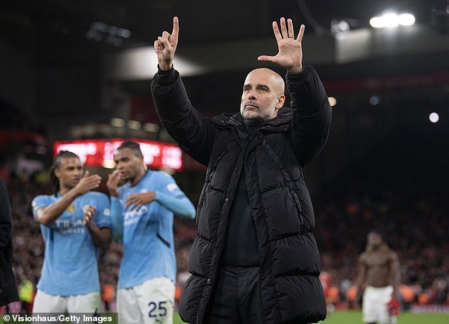 Guardiola raised six fingers at Liverpool fans after his team's defeat last weekend