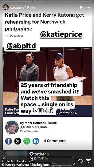 Kerry added: '25 years of friendship and we've destroyed it!! Watch this space... single on the way'