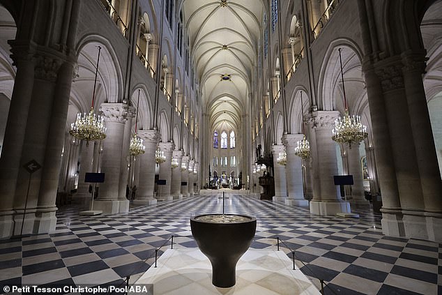 Pictured is the restored interior of the characteristic Gothic cathedral in the French capital