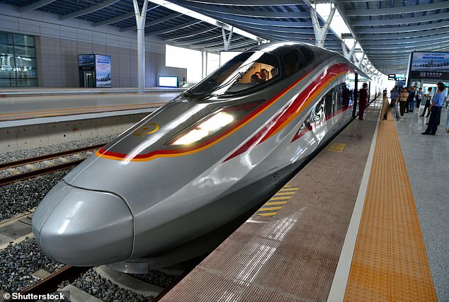 China also has high-speed trains, 'Fuxing', but these do not use maglev technology (magnetic levitation). Pictured: A Fuxing train departing from Fuzhounan Train Station