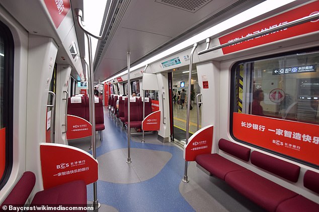 Although China has been using maglev technology on a very limited scale for almost two decades, it has grand ambitions to expand it across the country. Pictured: Interior of a train on the Changsha Maglev Network in 2016