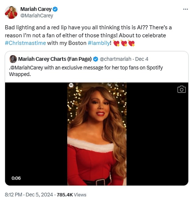 Mariah blamed the video's AI-like effect on 