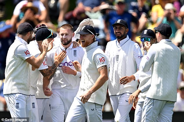 He was mobbed by his teammates after picking up Tim Southee's final wicket.