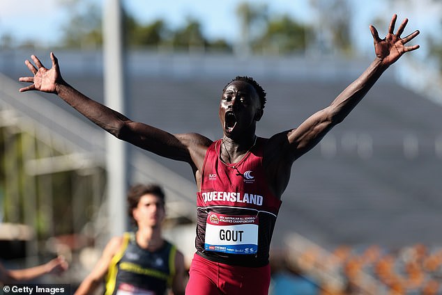 As his profile rises, Gout knows he's the center of attention most places he goes (pictured after bombing the field to win the 100m final).