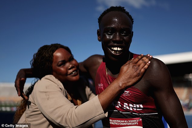 Already sponsored by Adidas, Gout Gout is the son of South Sudanese immigrants Monica (left) and Bona Gout.