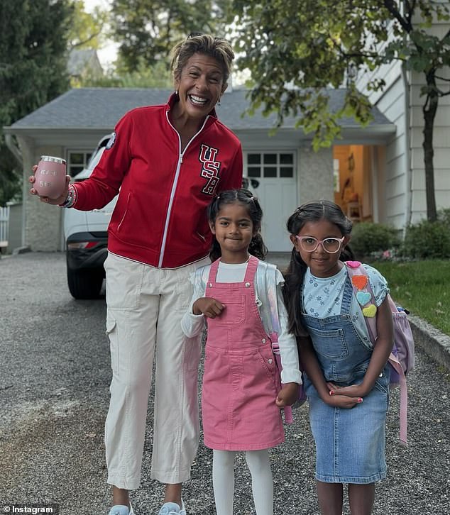 Hoda pictured with her daughters Haley, seven, and Hope, four, in their new suburban home