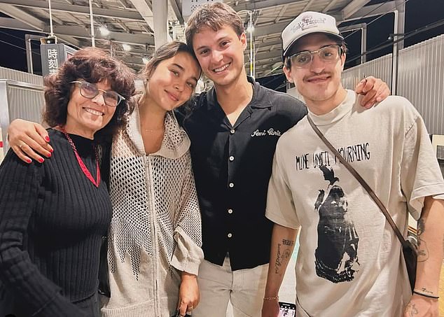 From left to right: Barbeau, the girlfriend of her son William Asalia Yusupova, her son William Dalton and son Walker Steven - twins whom she gave birth to in 1997 at the age of 52