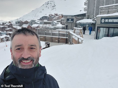 Ted outside the Fahrenheit Seven hotel in Val Thorens