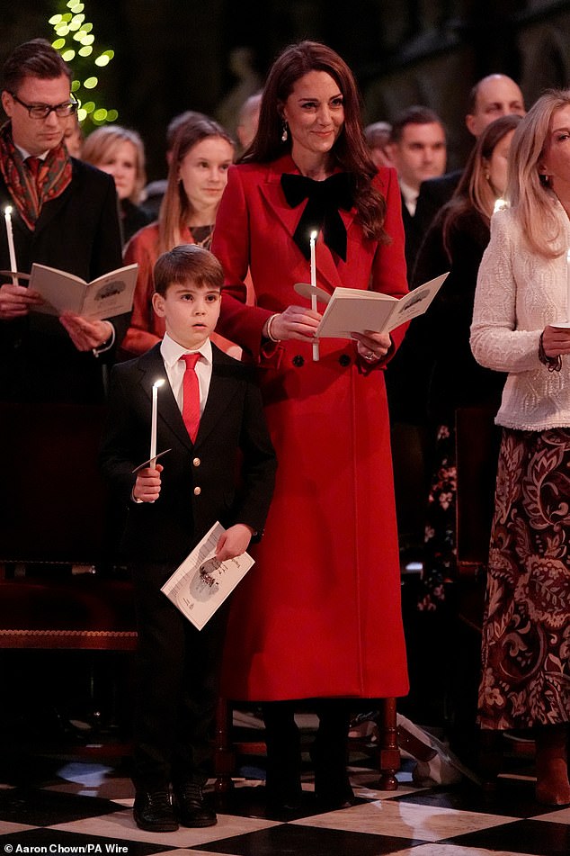 Prince Louis and the Princess of Wales during the singing service