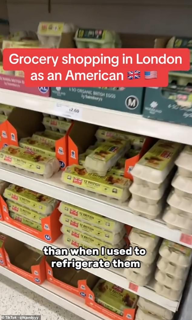 The first thing that caught Jordan off guard was the sight of unrefrigerated eggs as he panned his camera to dozens of boxes neatly stacked on the shelves.