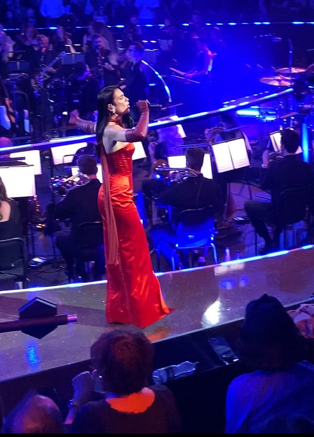 Elsewhere in the concert, Dua Lipa performed 19 of her songs, reimagined with a 53-piece orchestra and 14-person choir, with her seven-piece band.