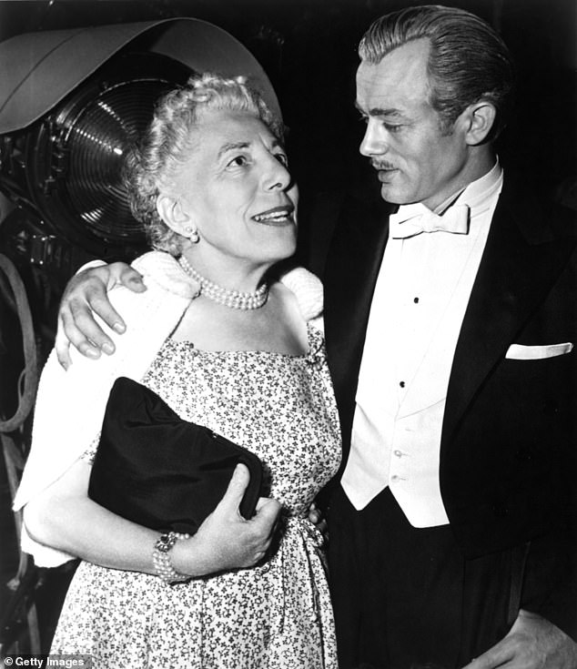 Edna Ferber with James Dean, dressed as Jett Rink, older and bald