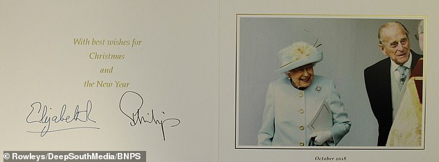 This image shows a Christmas card from the late Queen and Prince Philip.