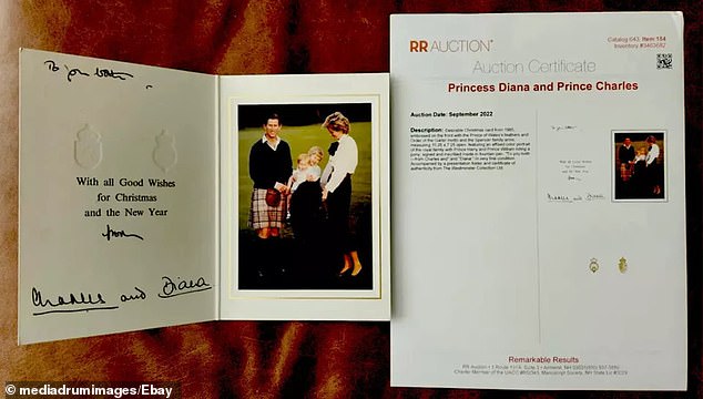 The list of the 'rare' royal find, from 1985, features a photo of the couple with their children, Princes William and Harry, who were then three and one years old.