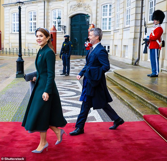 The monarchs appeared in high spirits as they were seen leaving the welcome ceremony at Amalienborg Palace.