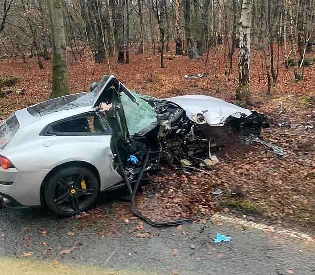 Photos of a wrecked Ferrari have emerged, reportedly showing the aftermath of the crash.