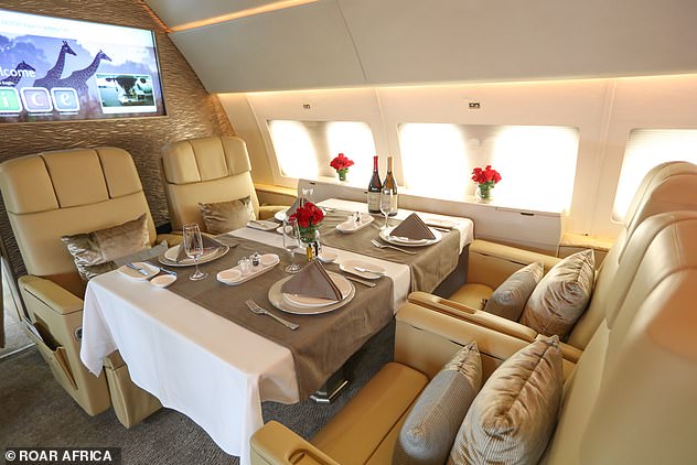 The dining room on board the Emirates executive private jet