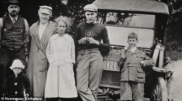 A young Ernest Hemingway, pictured with his relatives in his hometown of Oak Park, Illinois