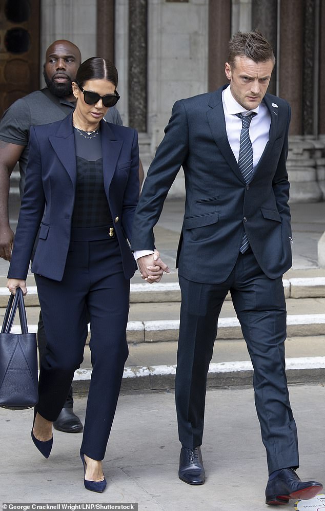 Rebekah Vardy and her husband Jamie Vardy leave the Royal Courts of Justice, May 2022