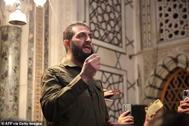 Jolani, who now uses his real name Ahmed al-Sharaa, gave a speech as the crowd chanted "Allahu Akbar (God is the greatest)