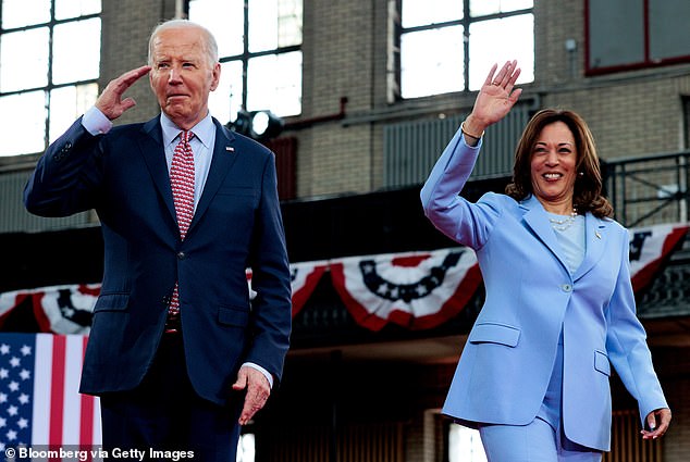 Harris with President Biden campaigning in Philadelphia on May 29 before dropping out of the race.