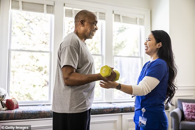 The NHS recommends that adults be active every day and do 150 minutes of moderately intense activity or 75 minutes of vigorous activity each week (file image)