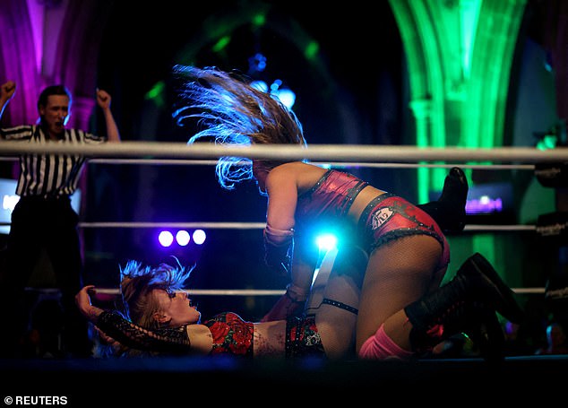 Wrestlers Kiara and Leonie Rose compete during Kingdom Wrestling Toyal Rumble at St. Peter's Church